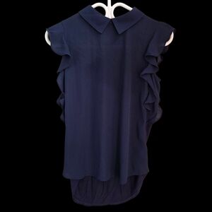 RW&CO. Blue Sleeveless Ruffled Blouse Size XS